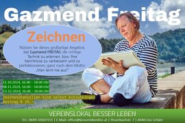 Mann sitzend mit Zeichenblock