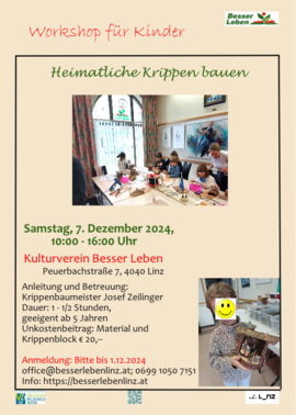 Kinder beim Basteln und Bub mit Krippe